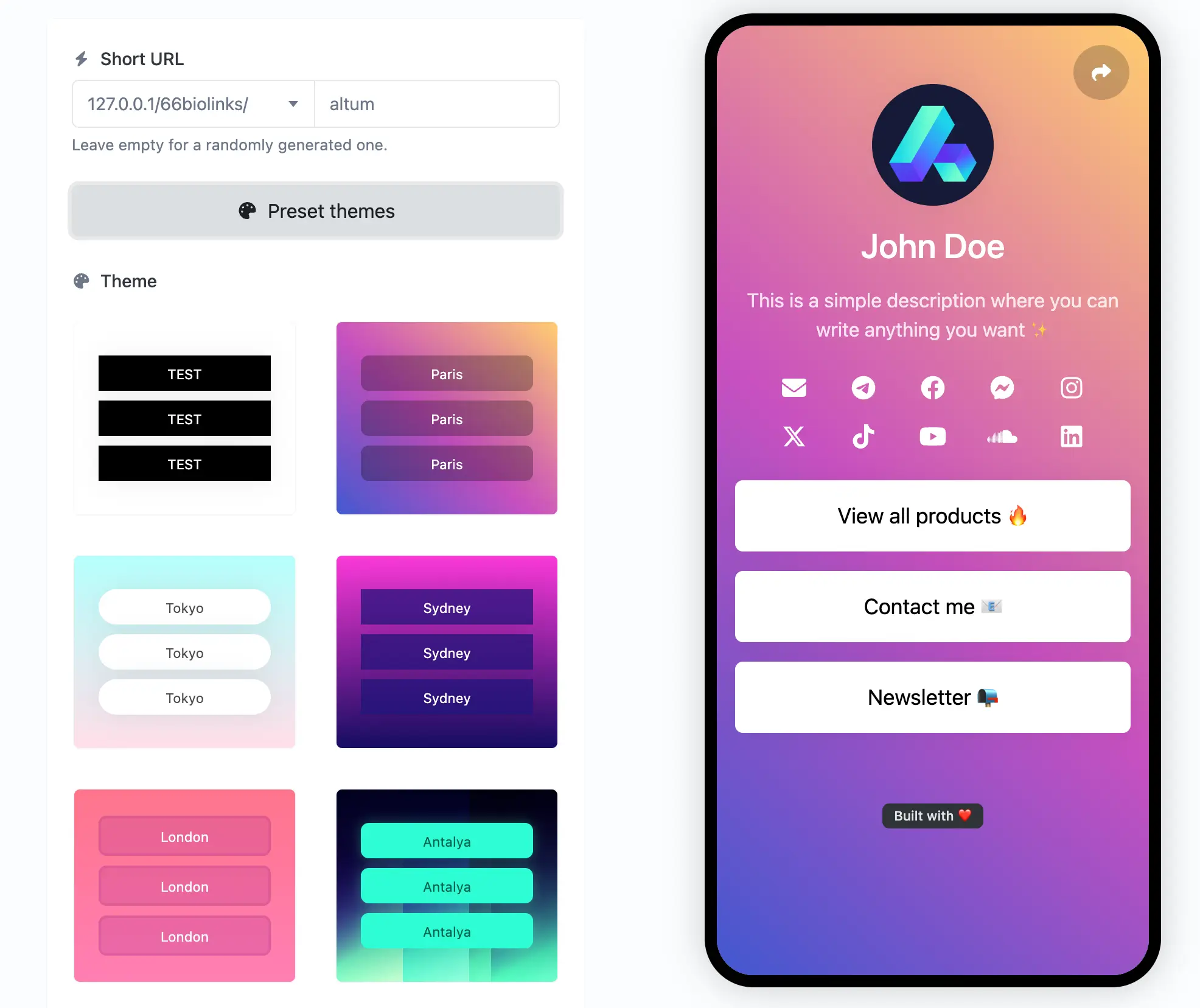 Tampilan editor biolink